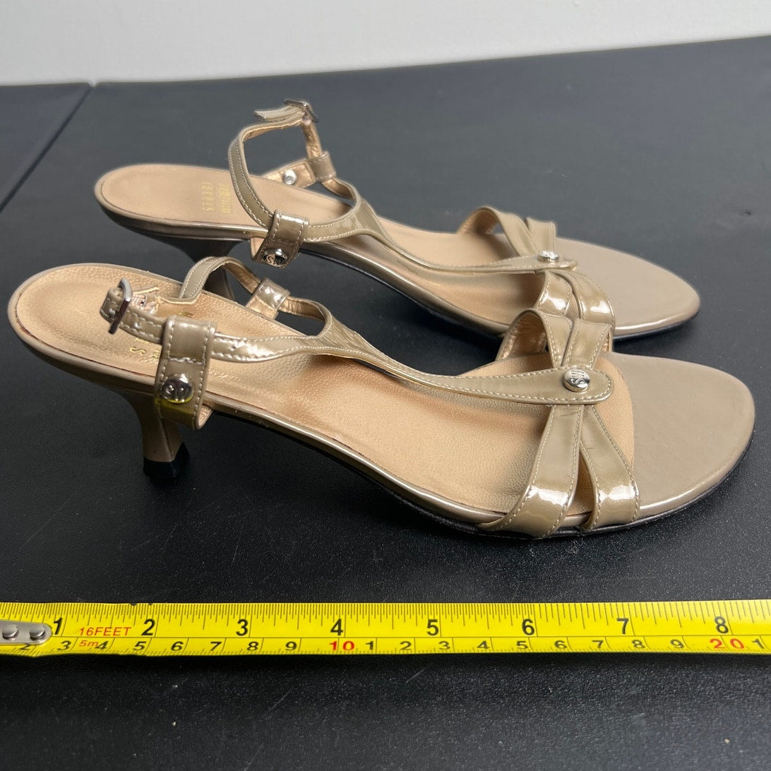 Stuart Weitzman Women's Beige Patent Leather T-strap Sandals Size 7.5