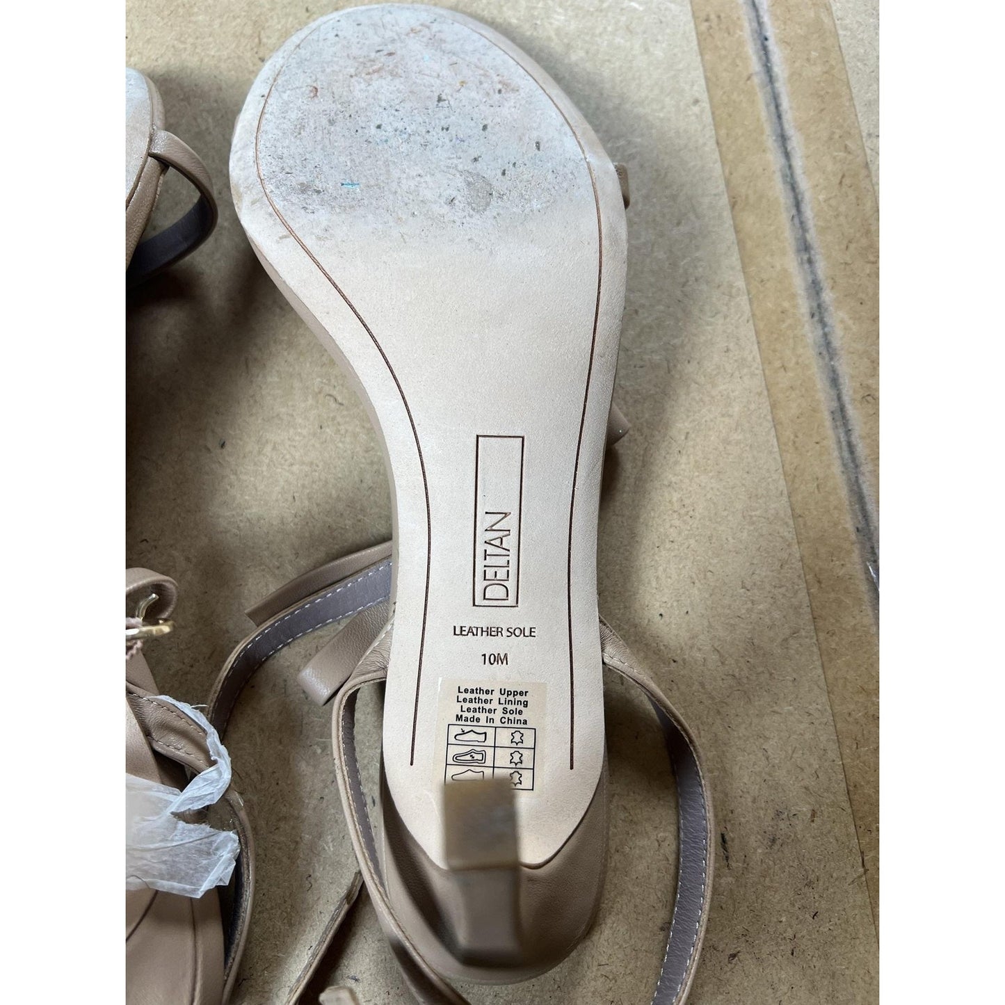 DETAN Shoes Womens 10 Beige Strappy Leather Open Toe Ankle Strap Stiletto Heel