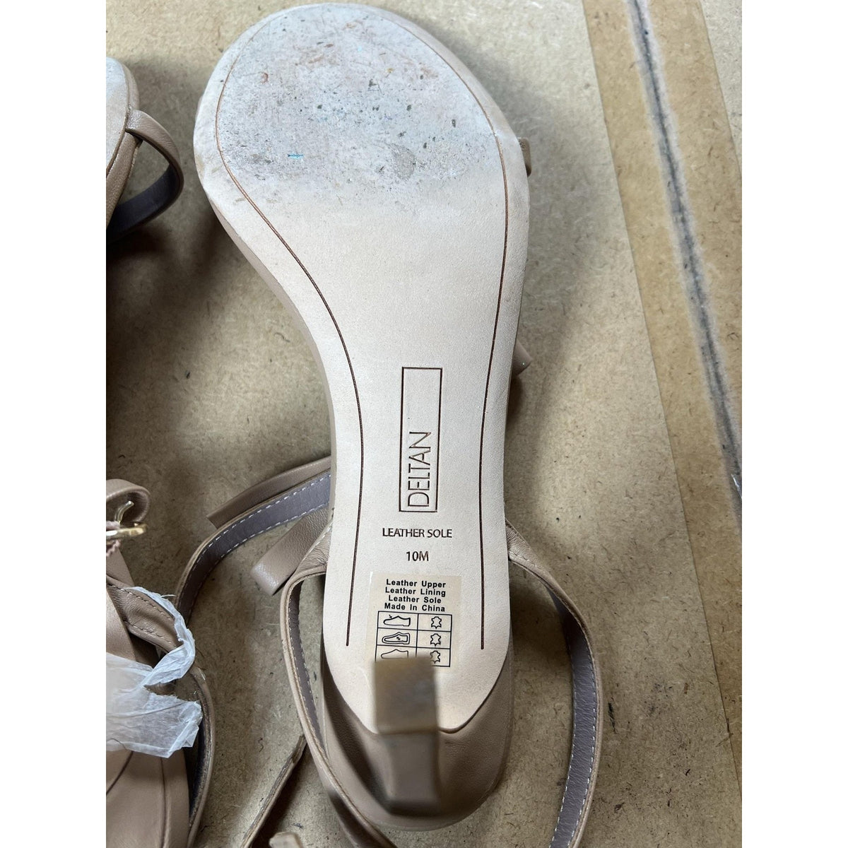 DETAN Shoes Womens 10 Beige Strappy Leather Open Toe Ankle Strap Stiletto Heel