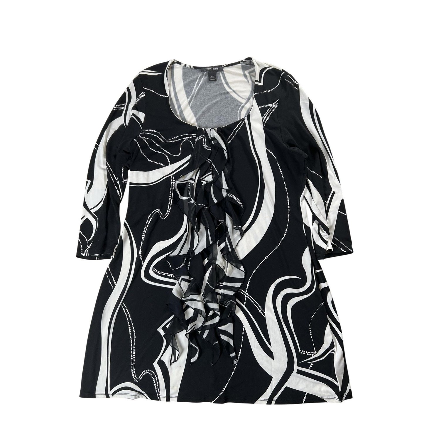 White House Black Market Tunic Womens XL Black Scoop Neck Ruffle Geometric