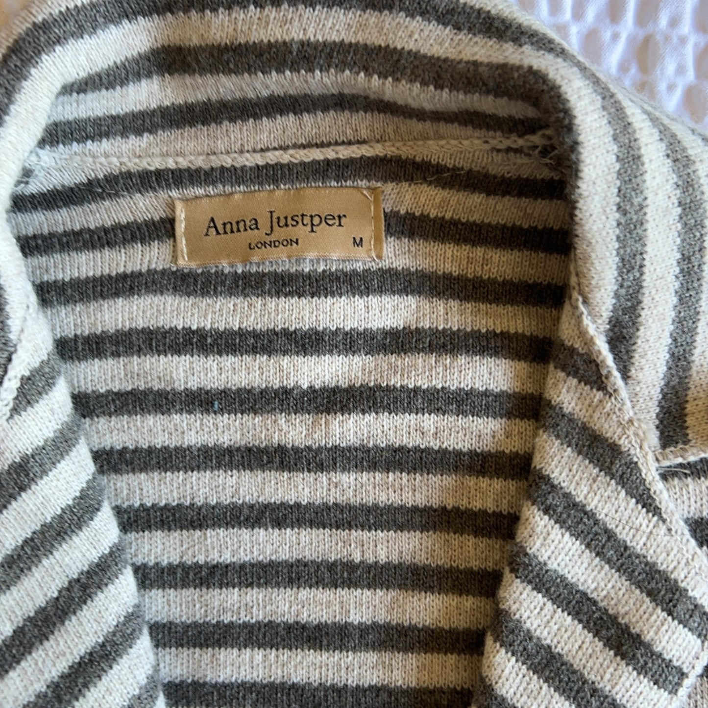 Anna Jasper Cardigan Womens M Gray Alpaca Wool Striped Collared Button