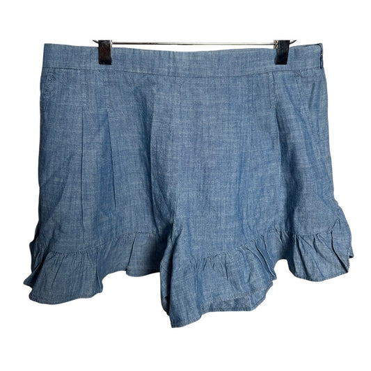 J. Crew Blue Women Size 10 Ruffle Shorts Cotton