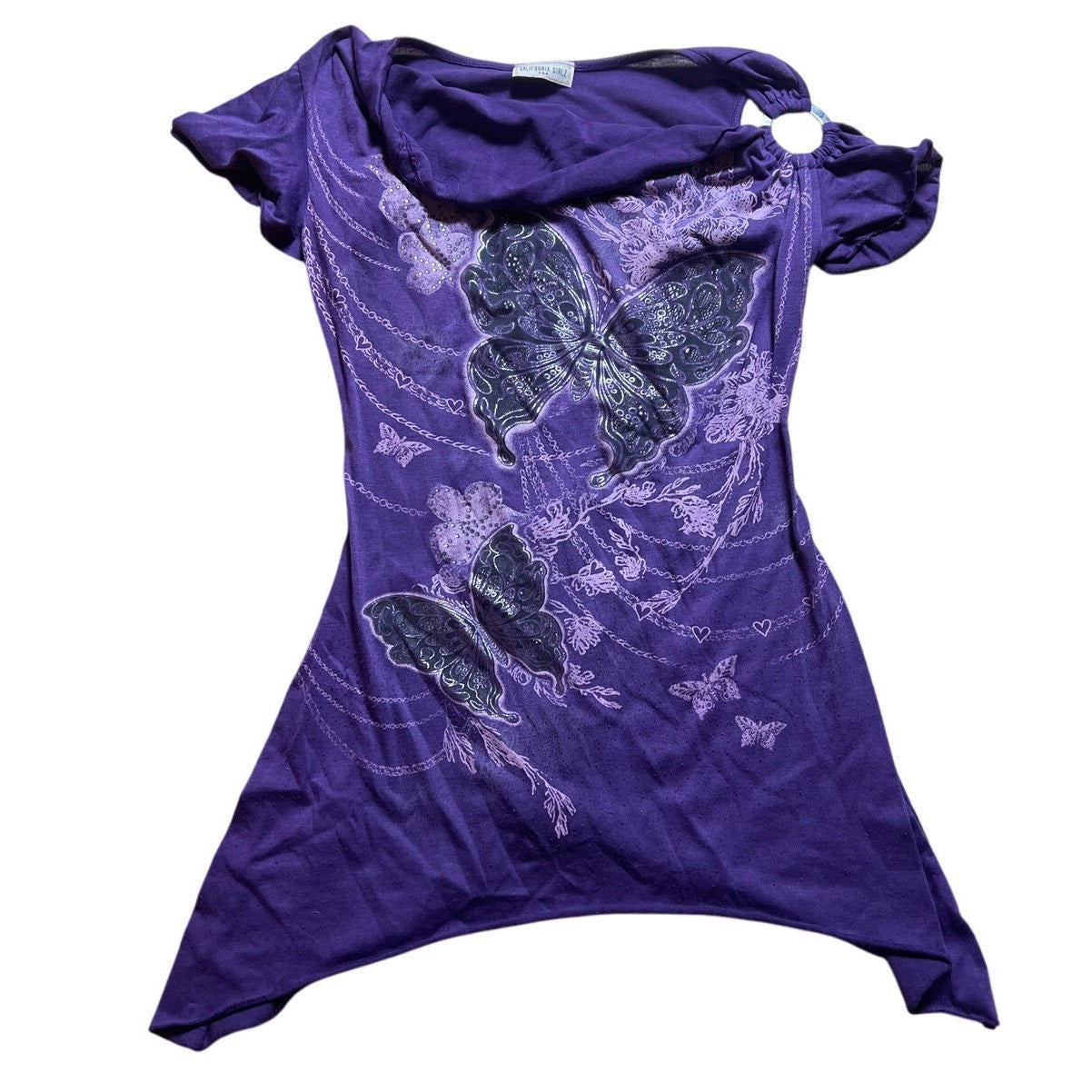 Y2K California Girlz Made In USA Purple Butterfly Top Size XS
