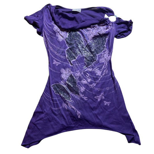 Y2K California Girlz Made In USA Purple Butterfly Top Size XS