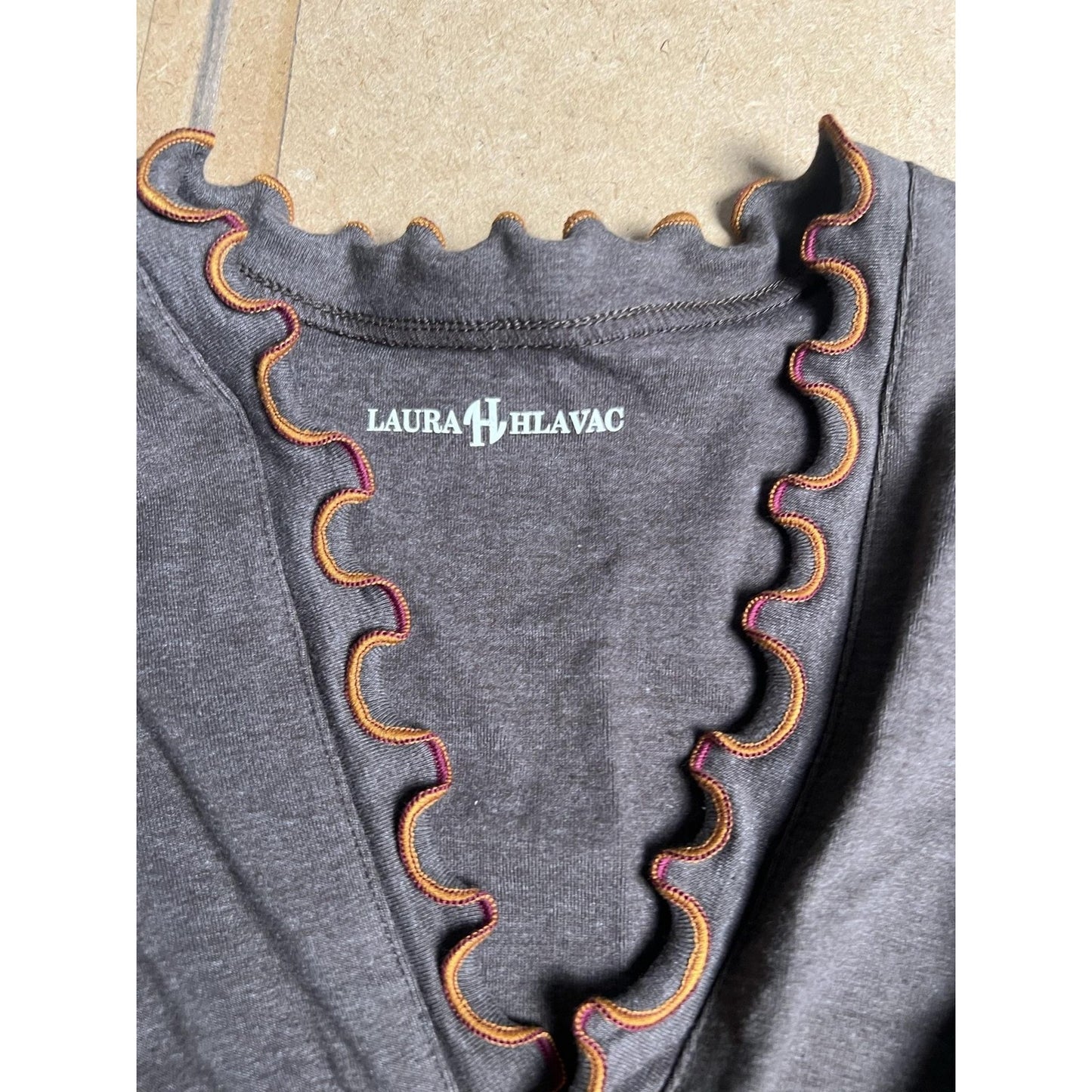 Laura Hlavac Dress Womens XL Gray Fit & Flare V-Neck Empire Waist Ruffle