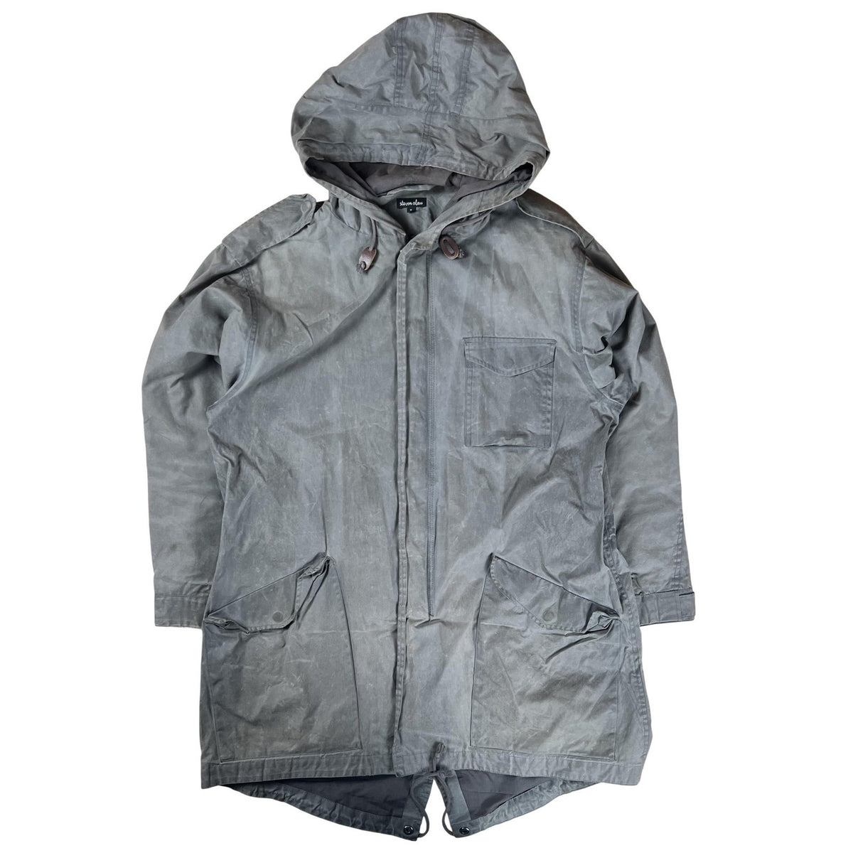 Steven Alan Hooded Parka Jacket Medium Gray Canvas Cotton Zip External Pockets