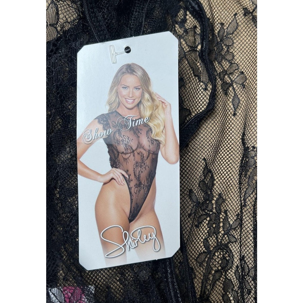 Shirley Teddy Womens S Black Lace Eyelash Sheer High Cut Lingerie Sexy
