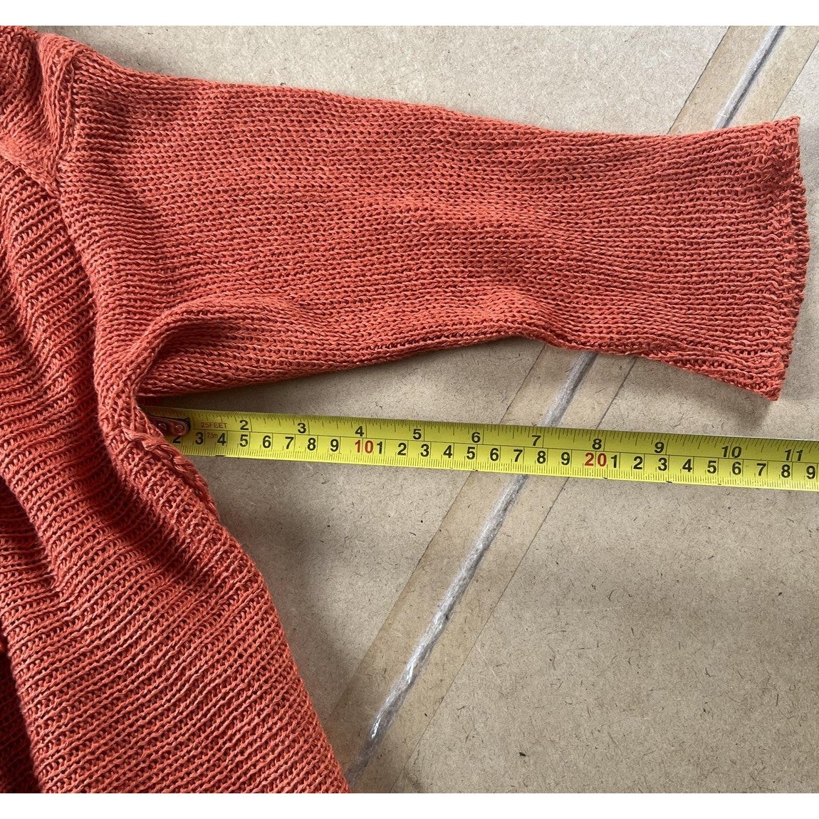 LUZA BART Cardigan Womens XL Orange Linen Open Knit Crochet Lightweight Relaxed