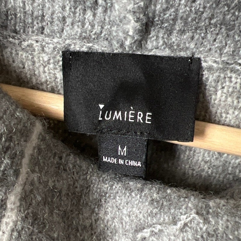 Lumiere Medium Acrylic High Low Gray and White Cowl Neck Sweater Women's