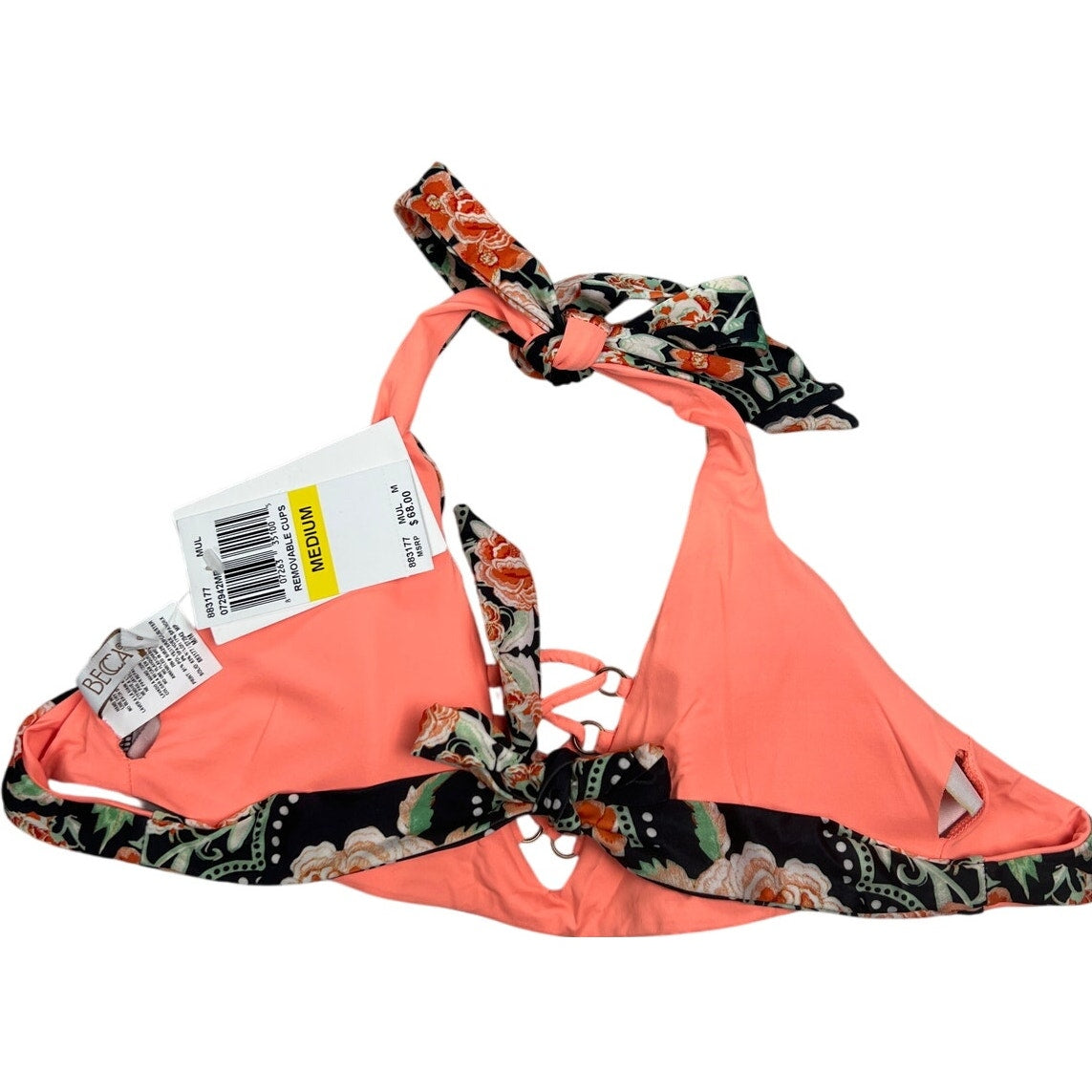 Becca Black & Pink Floral Swimwear Bikini Top Size Medium M NWT