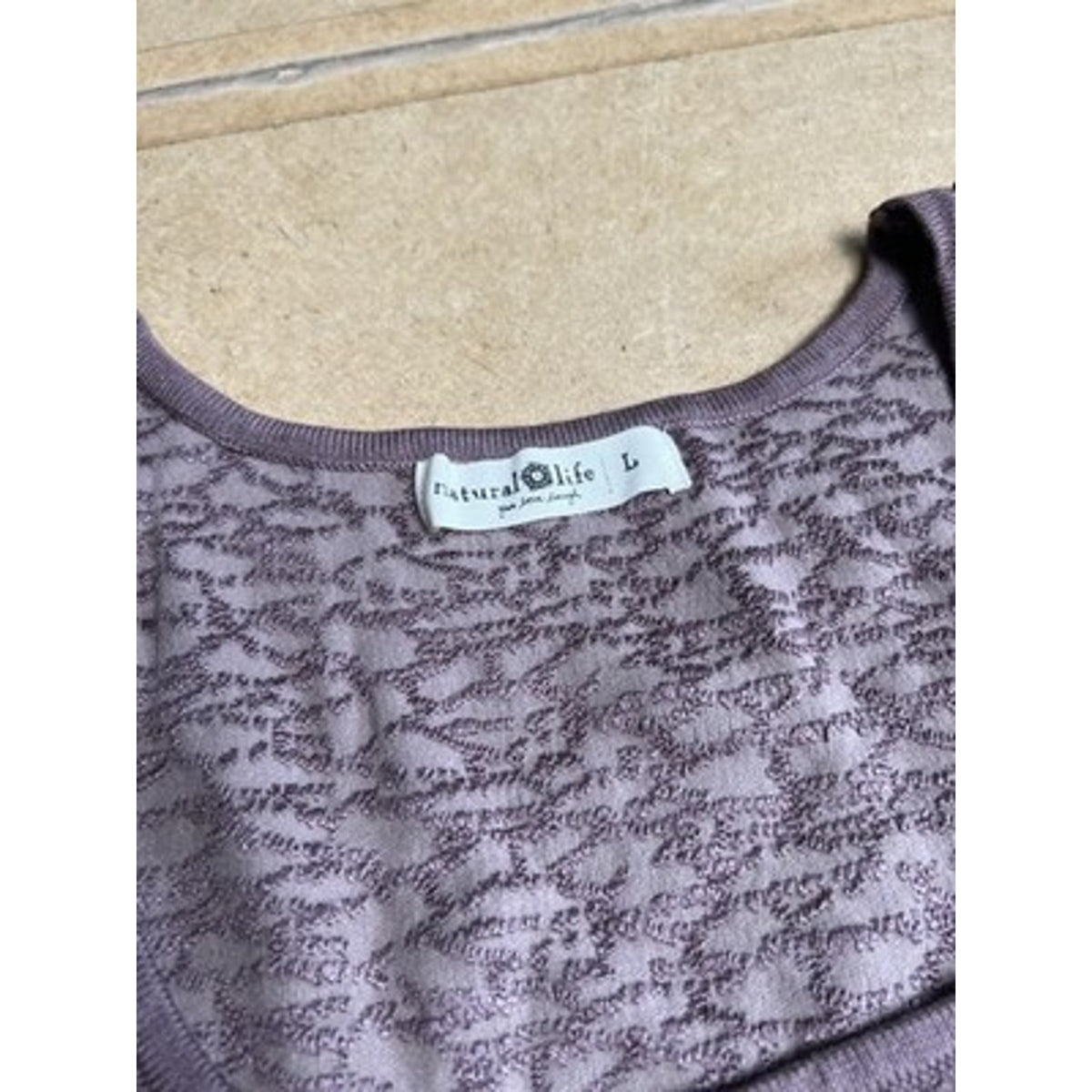 Natural Life Blouse Womens L Purple Square Neck Stretch Lightweight Long Sleeve