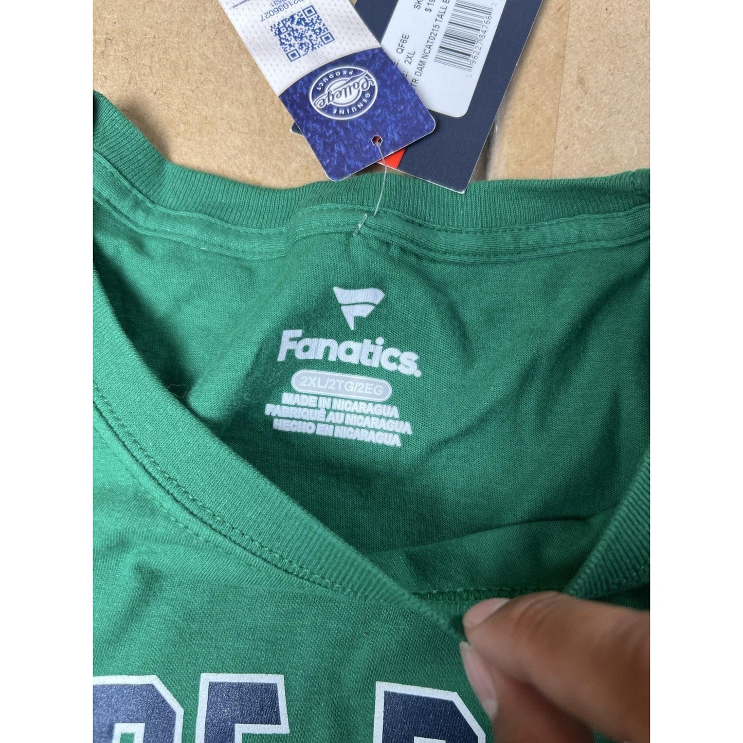 Fanatics Shirt Mens 2XL Green Notre Dame Graphic Crew Neck Tagless Cotton Jersey