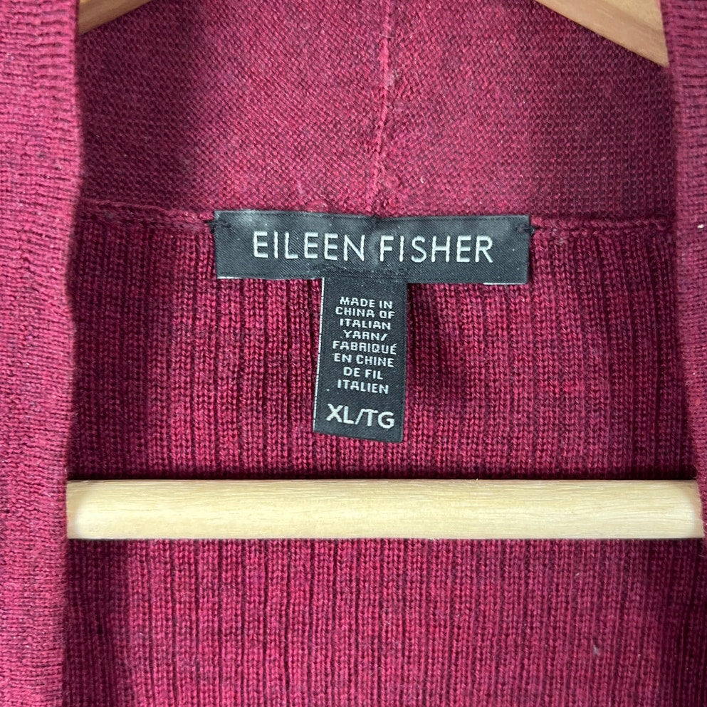Eileen Fisher XL Red Cardigan 100% Merino Wool