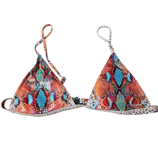Swim Top Womens L Orange Animal Print Triangle Lined Adjustable Strap Halter
