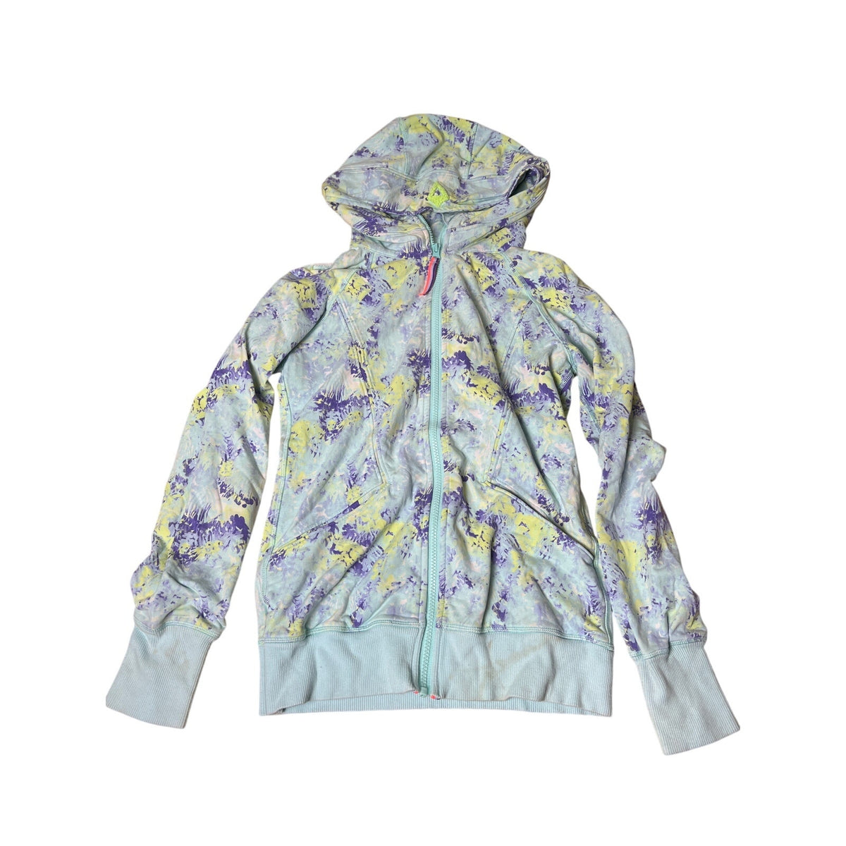 Ivivva Girl's 14 Zip Up Hoodie Sweatshirt Floral Aqua Blue