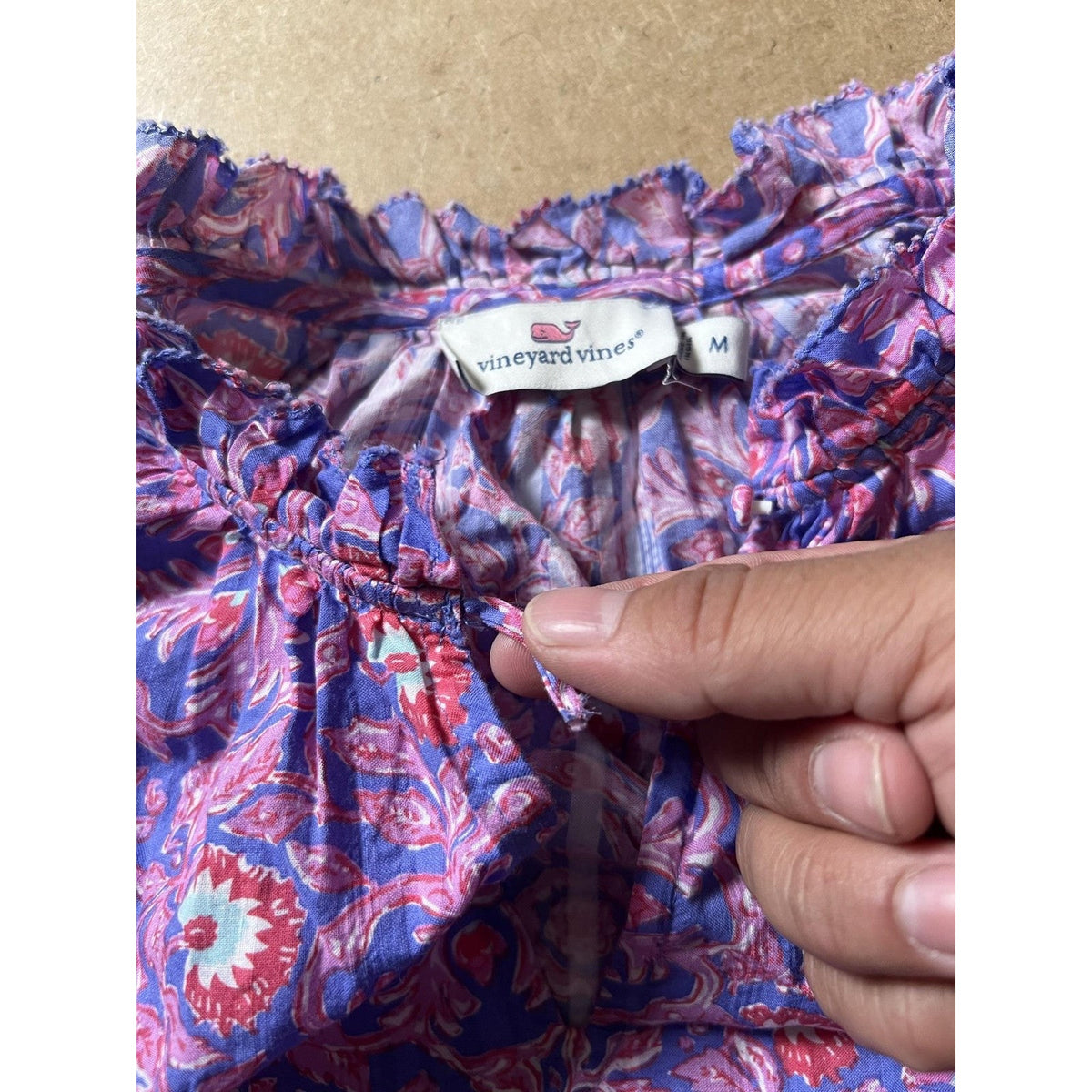 Vineyard Vines Dress Womens M Purple Paisley Smocked Ruffle Sundress Casual