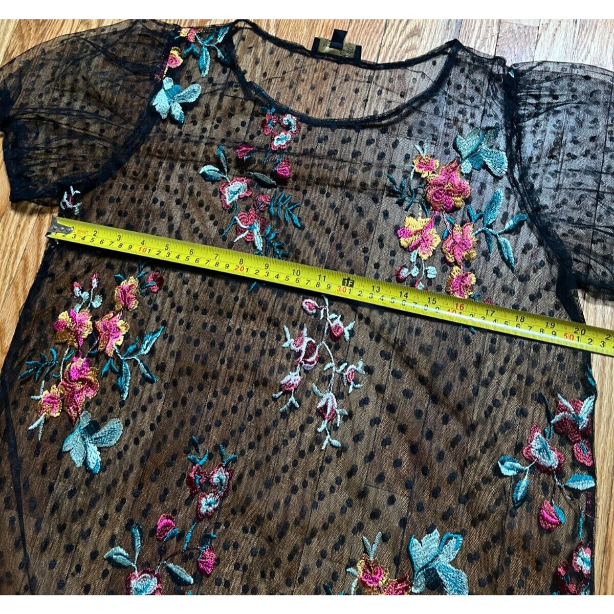 Suzanne Betro Womens Top L Black Red Floral Mesh