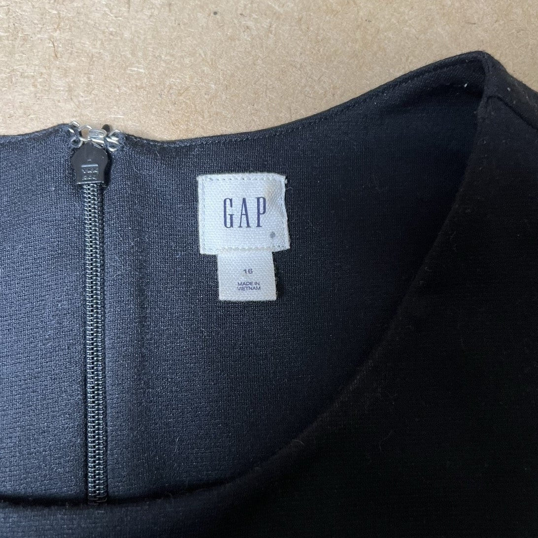 GAP Dress Womens 16 Black Pleated Metallic Skirt Midi Cocktail Lined Semi-Fitted