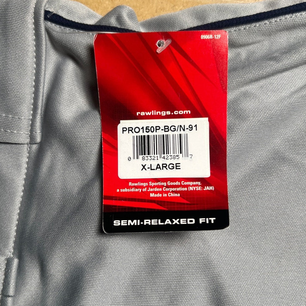 NWT Rawlings Semi-Relaxed Fit Gray Baseball Pants Men's XL