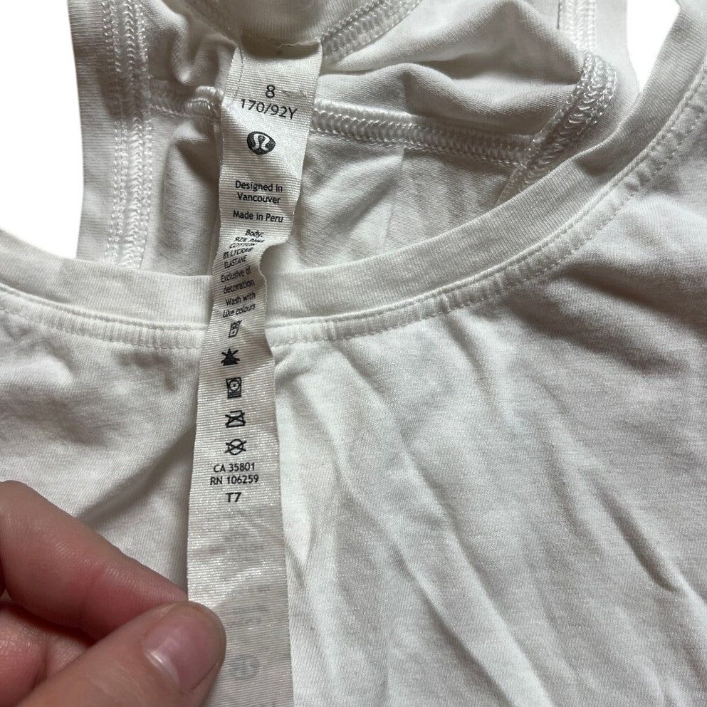 Lululemon Cool Racerback Tank Top Nulu Size 8 White Yoga Dance Gym Active