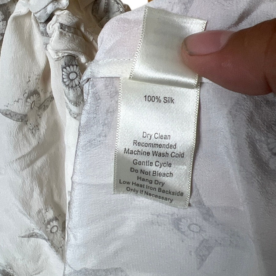 Ecru 100% Silk Women White Floral Top Size Small