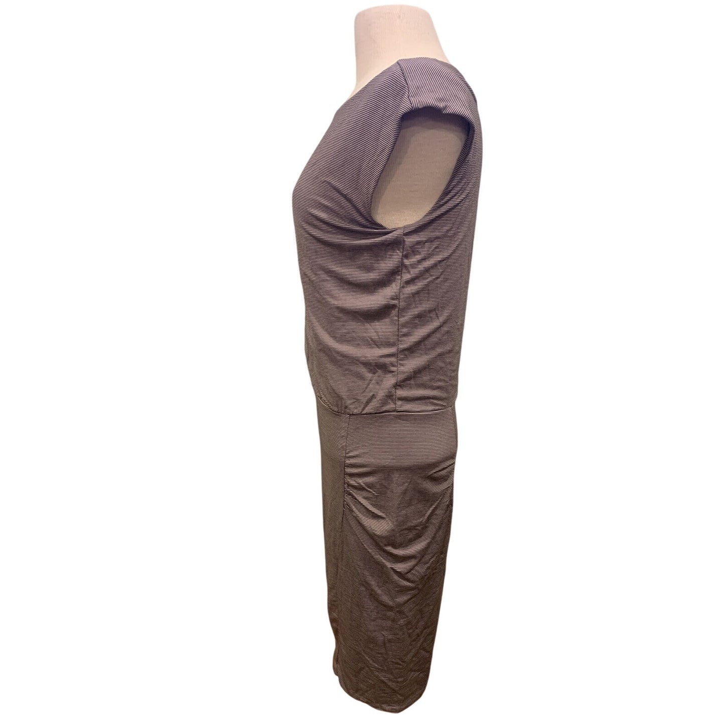 ATHLETA Westwood Micro Stripe Ruched Sleeveless Fitted Waist Dress Size S - EUC