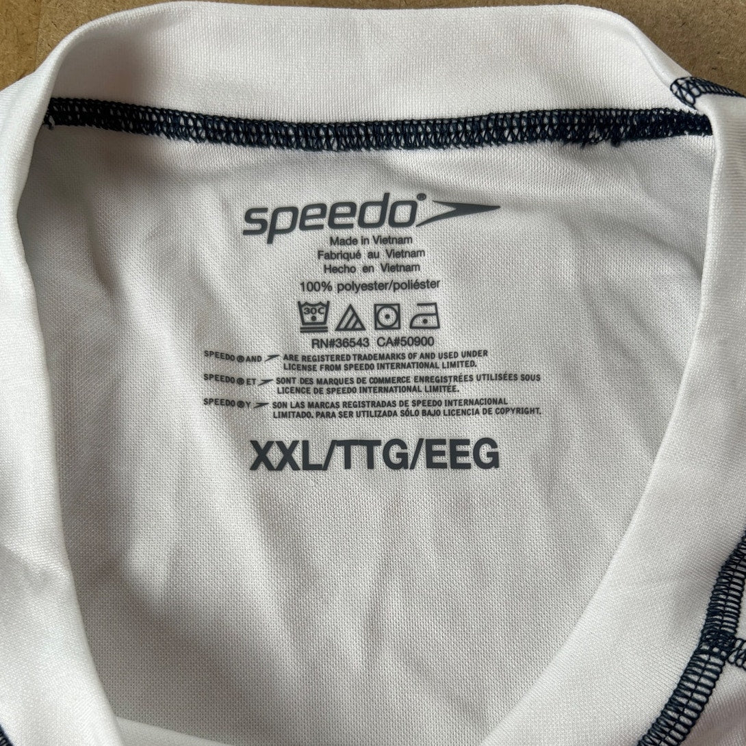 NWT Speedo Men's Uv Swim Shirt Long Sleeve Loose Fit Easy Tee, White, XXL