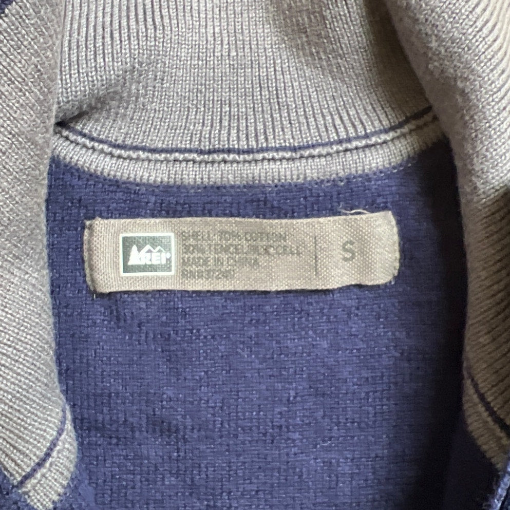 REI Sweater Mens Small Blue Heathered Mock Neck 1/4 Zip Pullover HIking