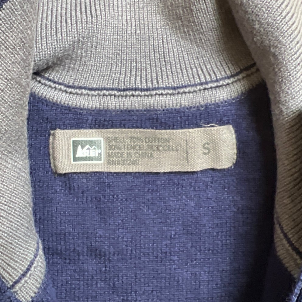 REI Sweater Mens Small Blue Heathered Mock Neck 1/4 Zip Pullover HIking