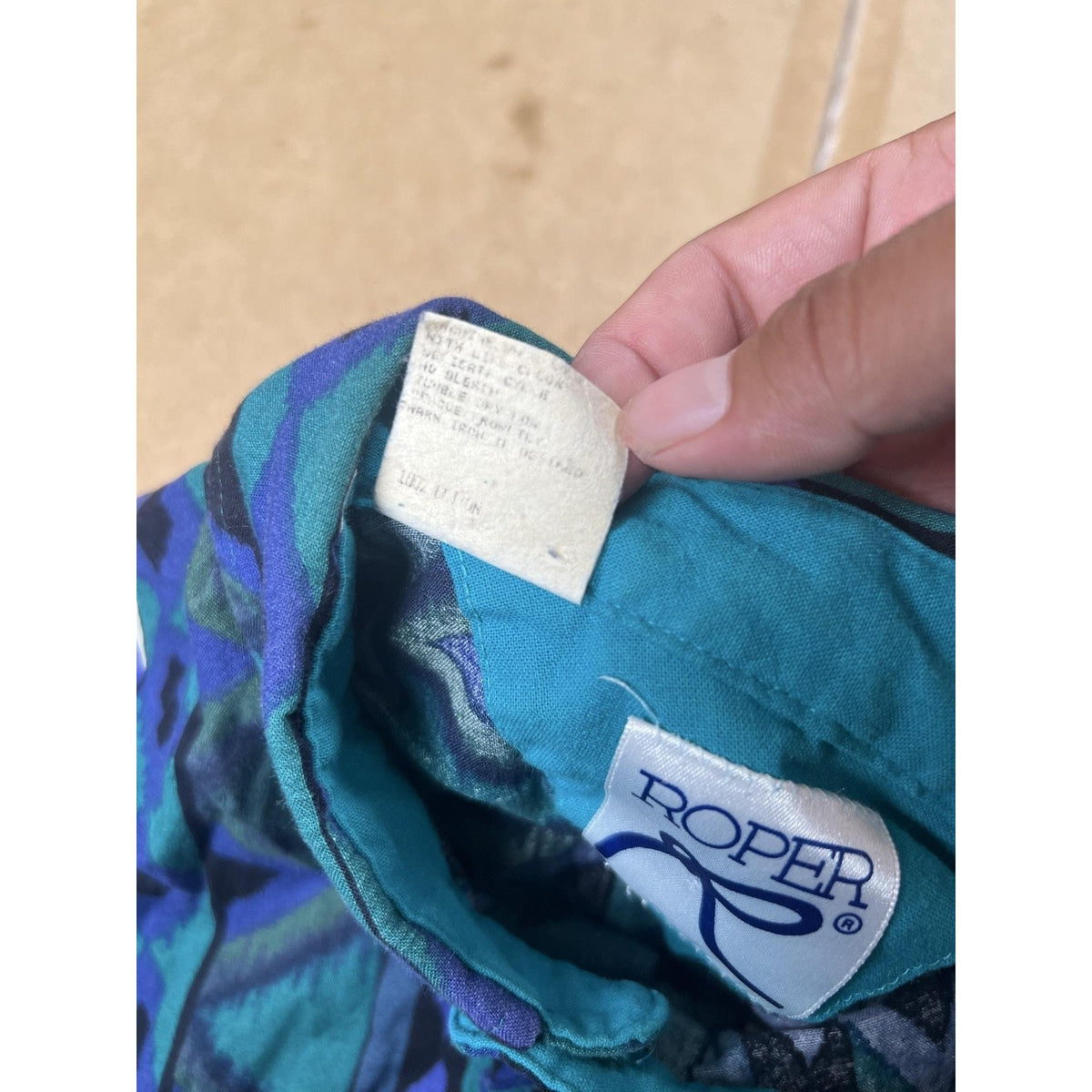 Roper Shirt Mens L Green Geometric Long Sleeve Button Up Lightweight Pocketed