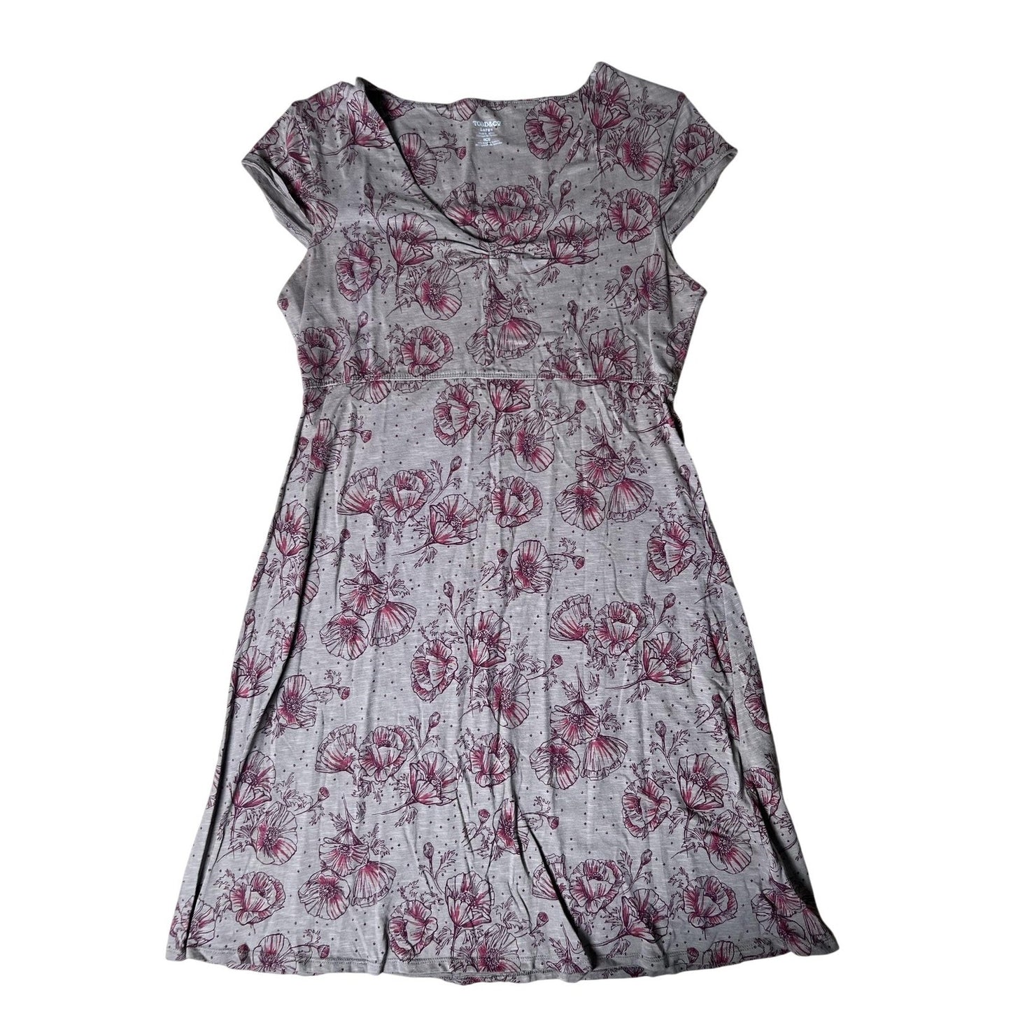 Toad&Co Dress Womens L Gray Floral Midi Fit & Flare V-Neck Empire Waist