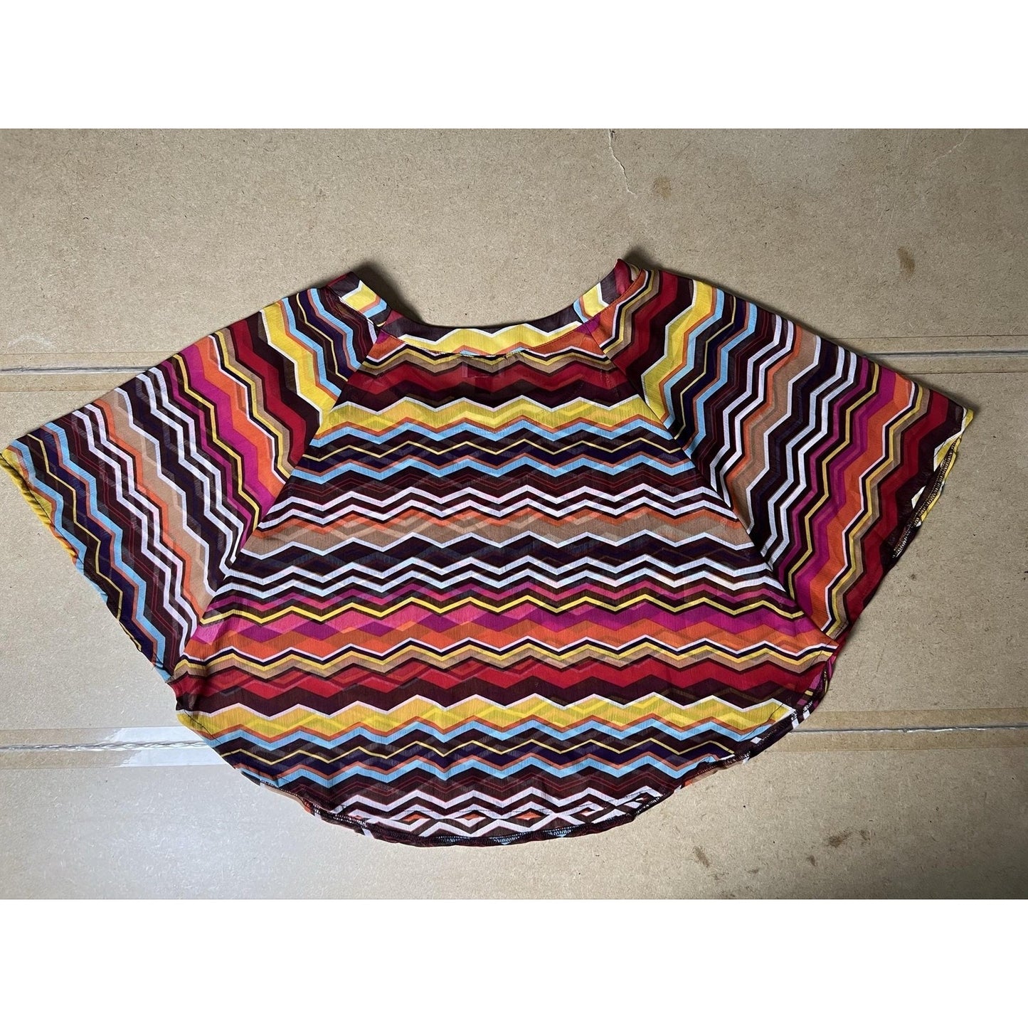 About A Girl... Blouse Womens L Multicolor Scoop Neck Kimono Sleeve Chiffon