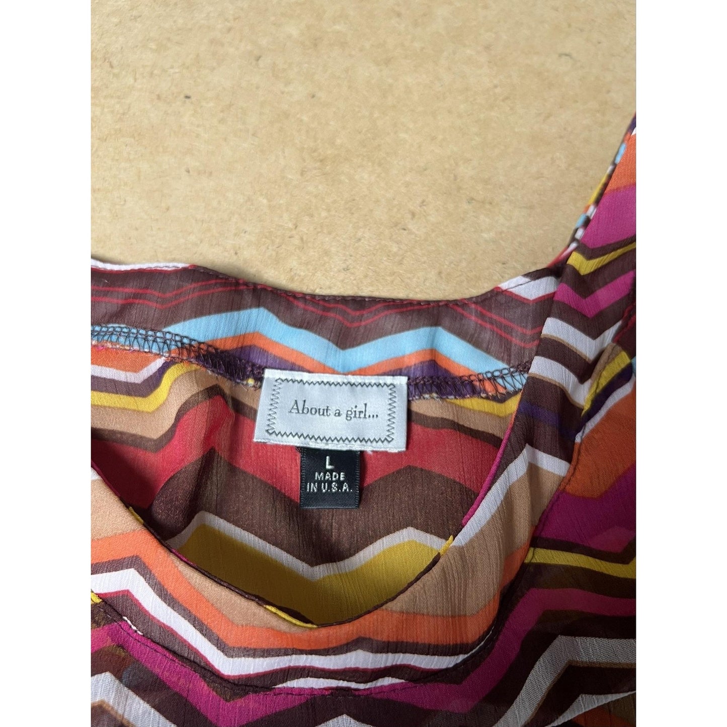 About A Girl... Blouse Womens L Multicolor Scoop Neck Kimono Sleeve Chiffon