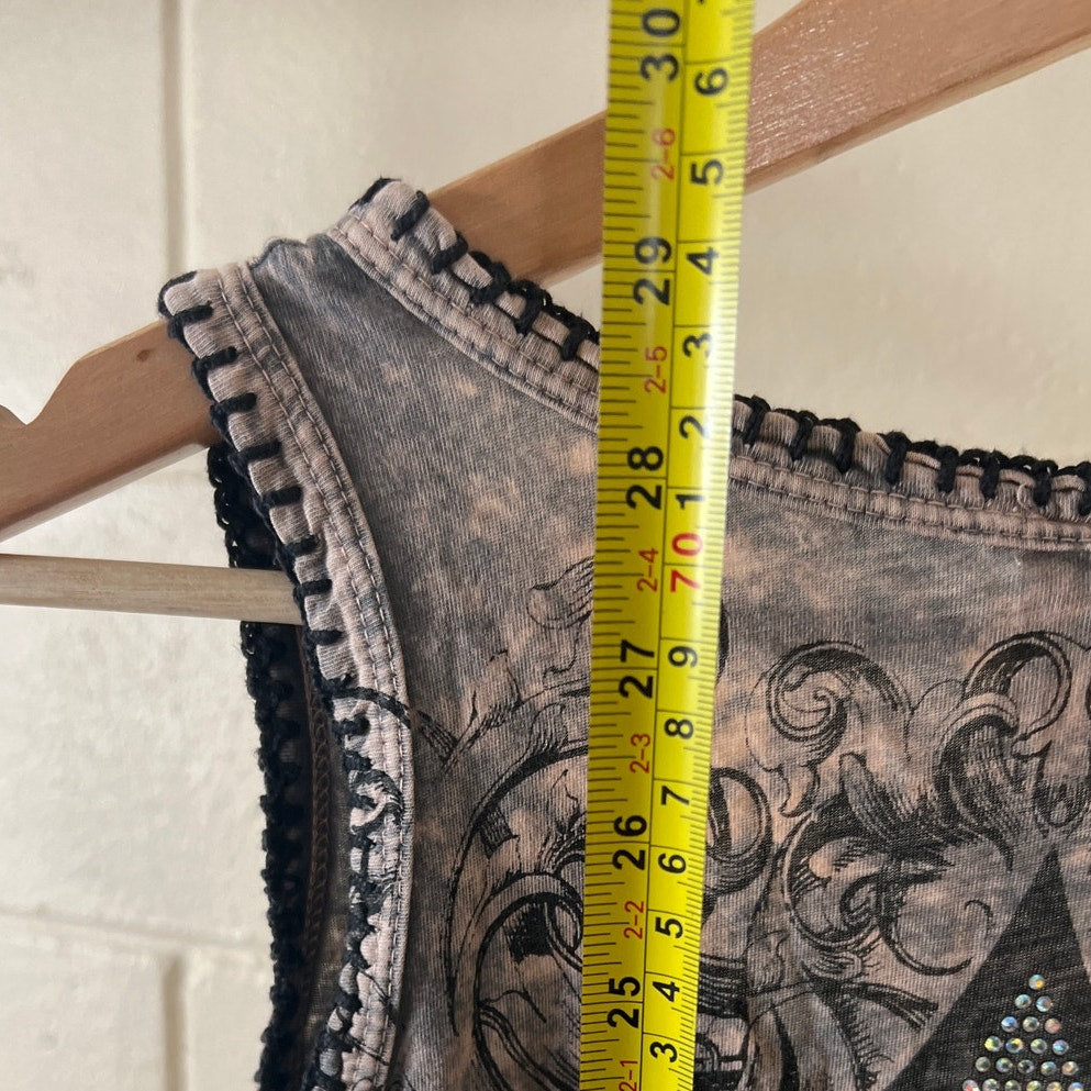 Y2K Vocal Made In USA Grunge Rhinestone Women Faded Wash Tank