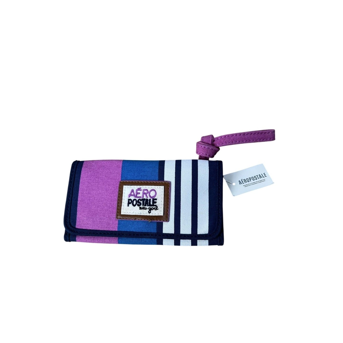 Aeropostale Clutch Womens Small Multicolor Canvas Striped Snap Closure Applique