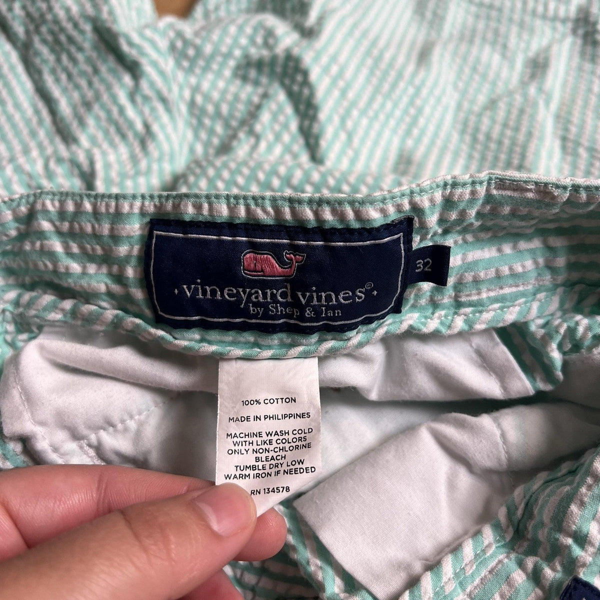 Vineyard Vines Shorts Womens 32 Green Seersucker Cotton Striped Preppy Summer