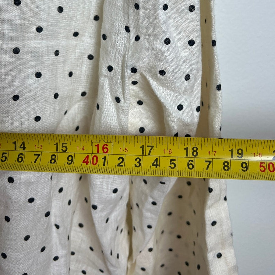 NWT FLAX Blouse Long Sleeve Size Large Cream Black Polka Dots With Slight Stains