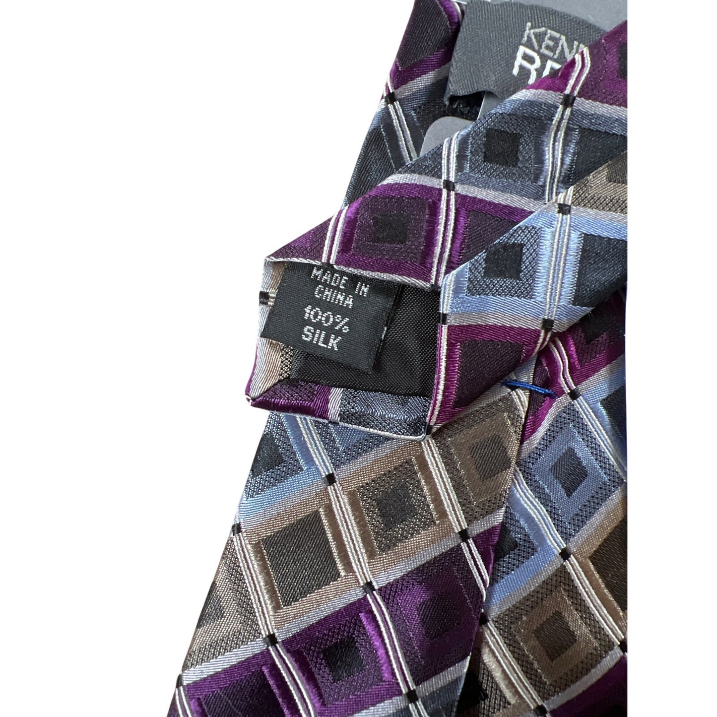 NWT Kenneth Cole Reaction 100% Silk Neck Tie Foxhound Grid Purple