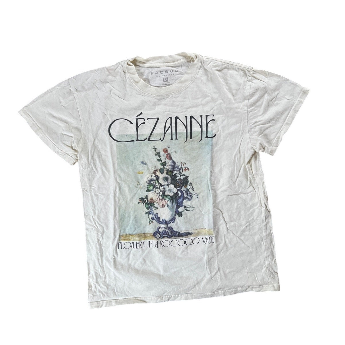PacSun Men's Cream and Green Cezanne T-shirt Size M
