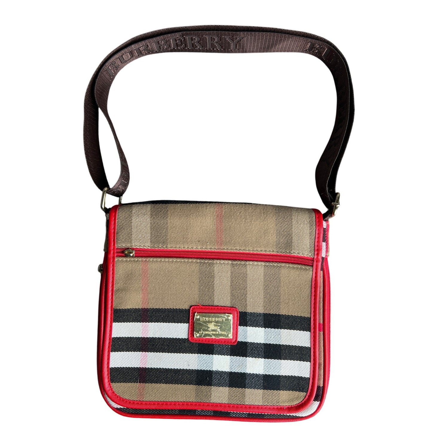 Vintage Burberry Handbag With Red Black And White Striped