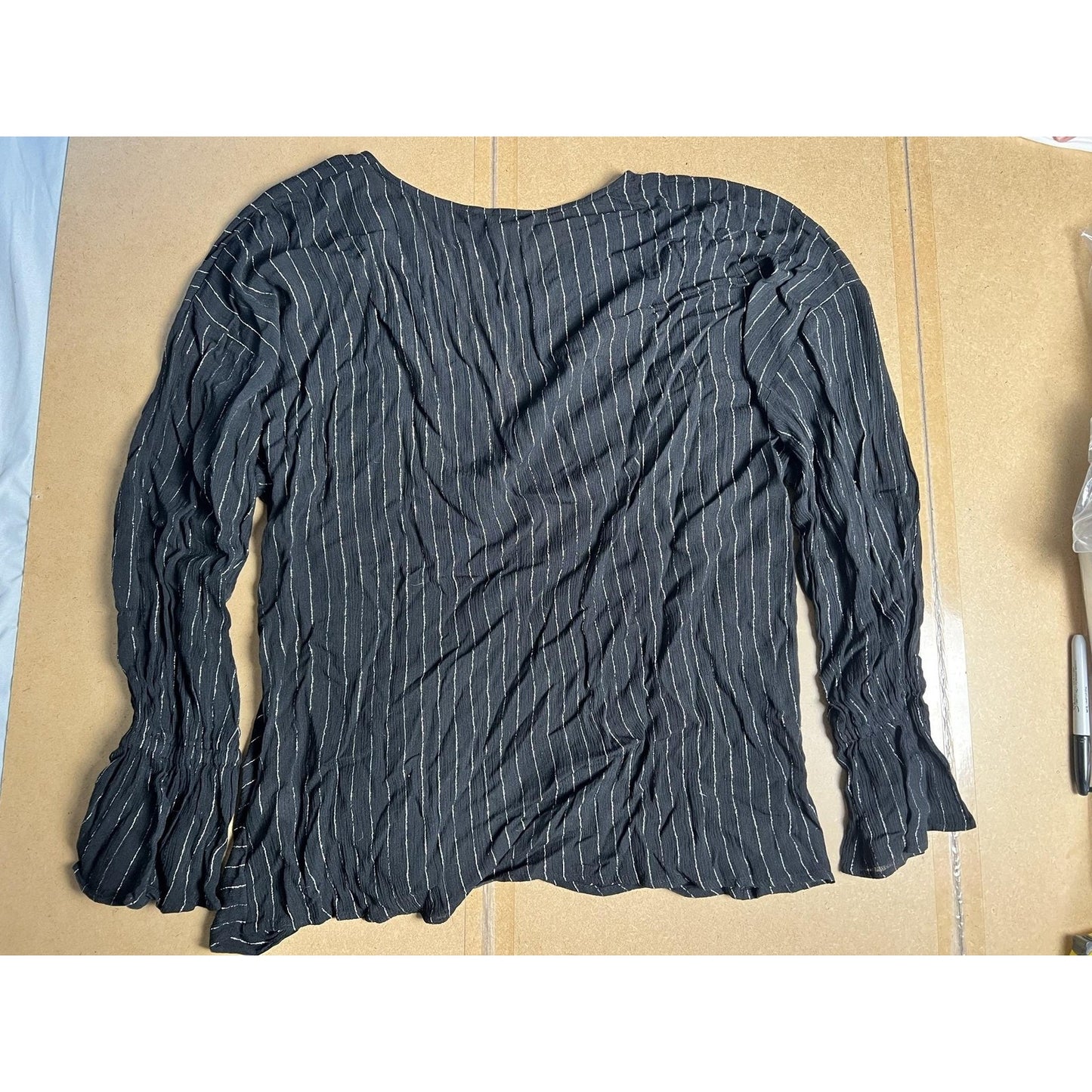 Juicy Couture Top Womens XL Black Striped Flared Sleeve Tie Blouse Casual