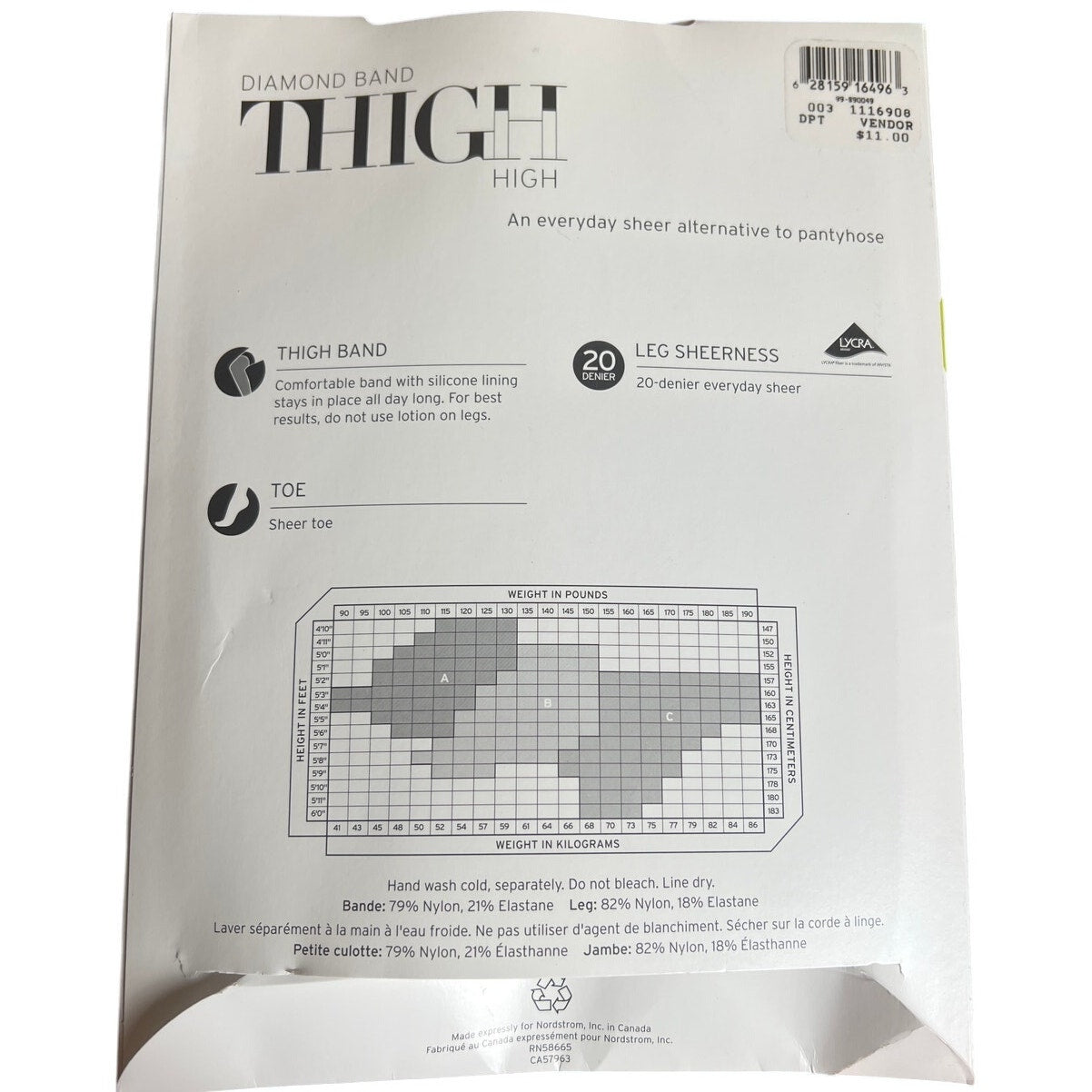 Nordstrom Diamond Band Thigh High Nylon Stocking Size B Nude