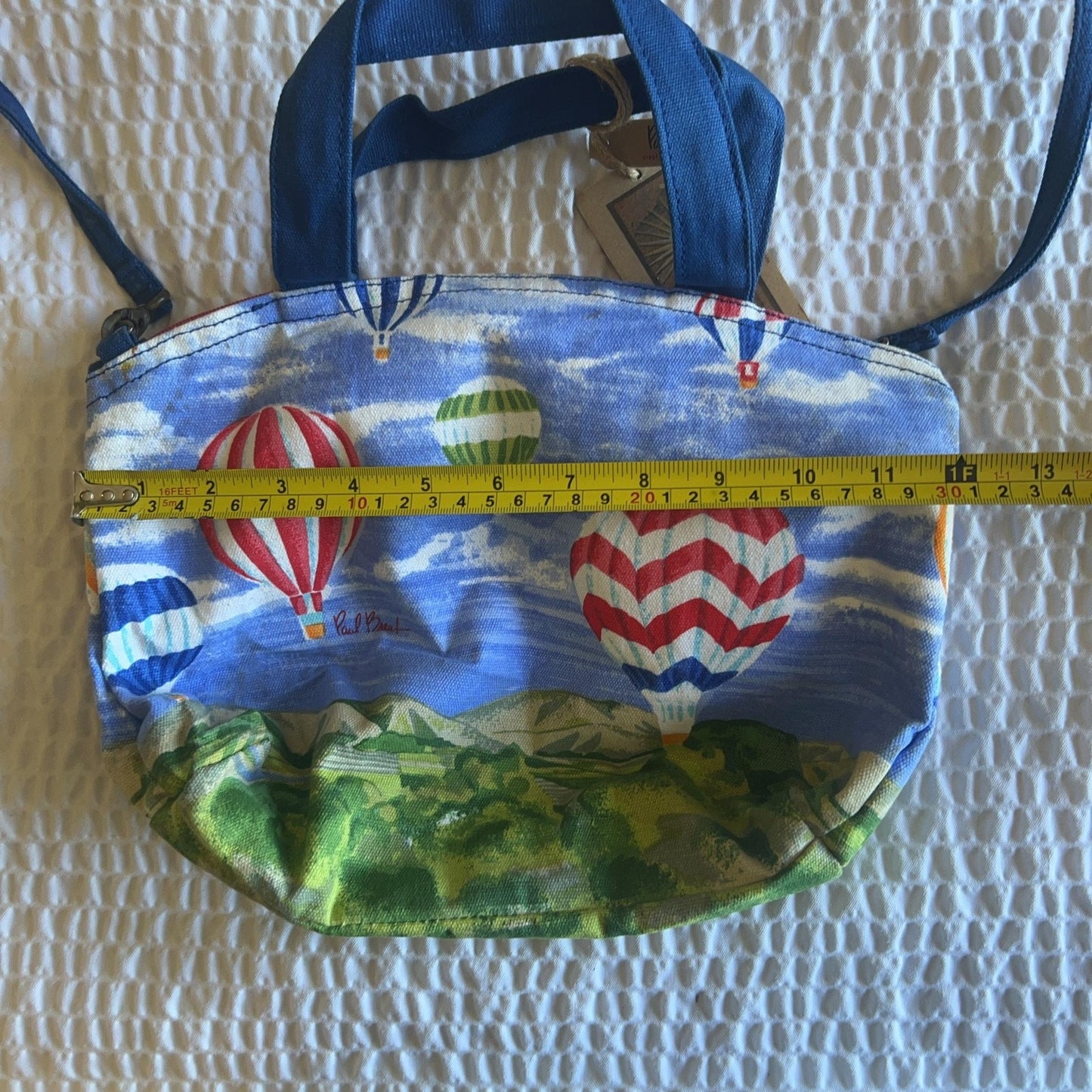 Paul Brent Crossbody Bag Womens Small Blue Canvas Lined Zip Hot Air Balloon