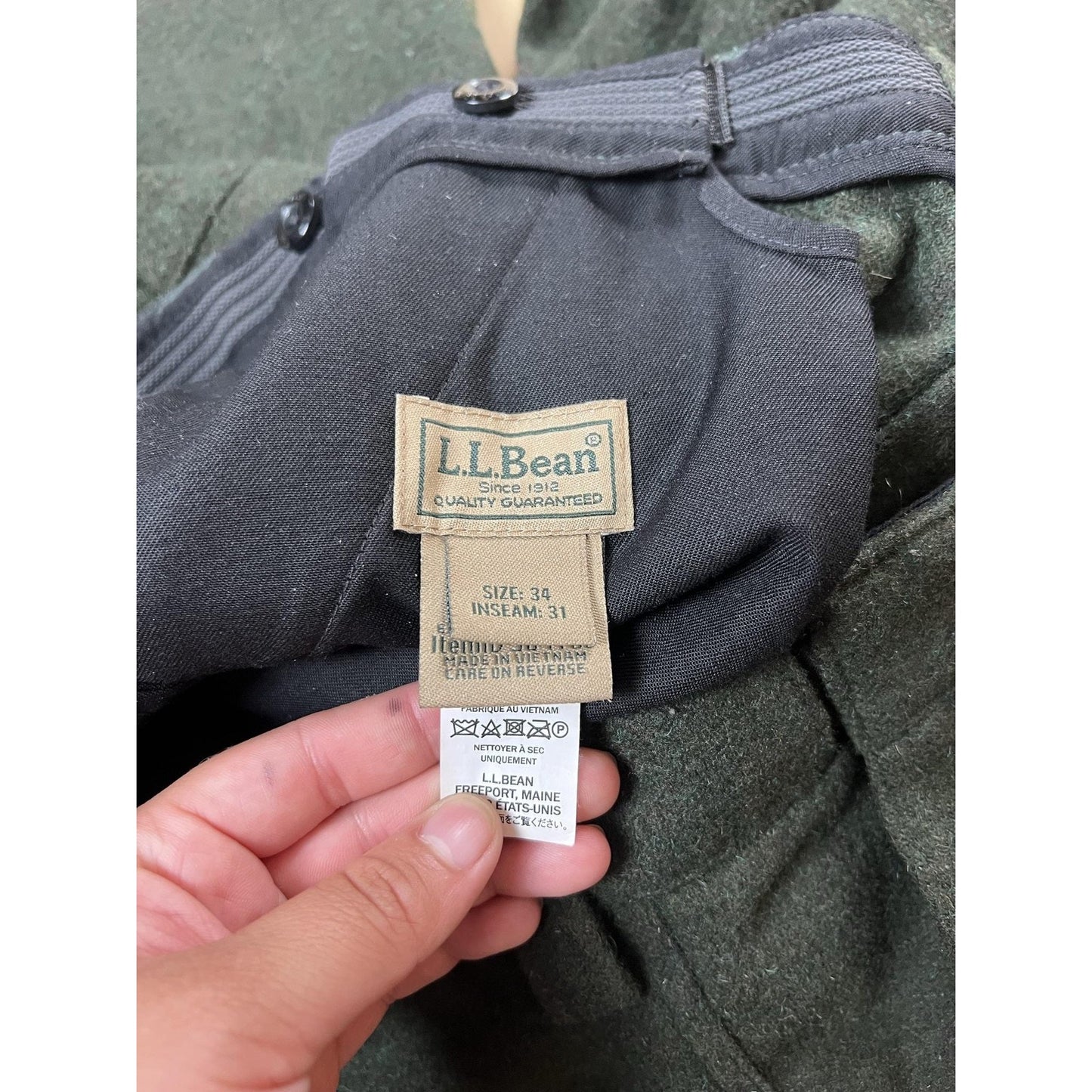 L.L. Bean Pants Mens 32x30 Green Wool Flannel Lined Straight Leg Workwear Casual