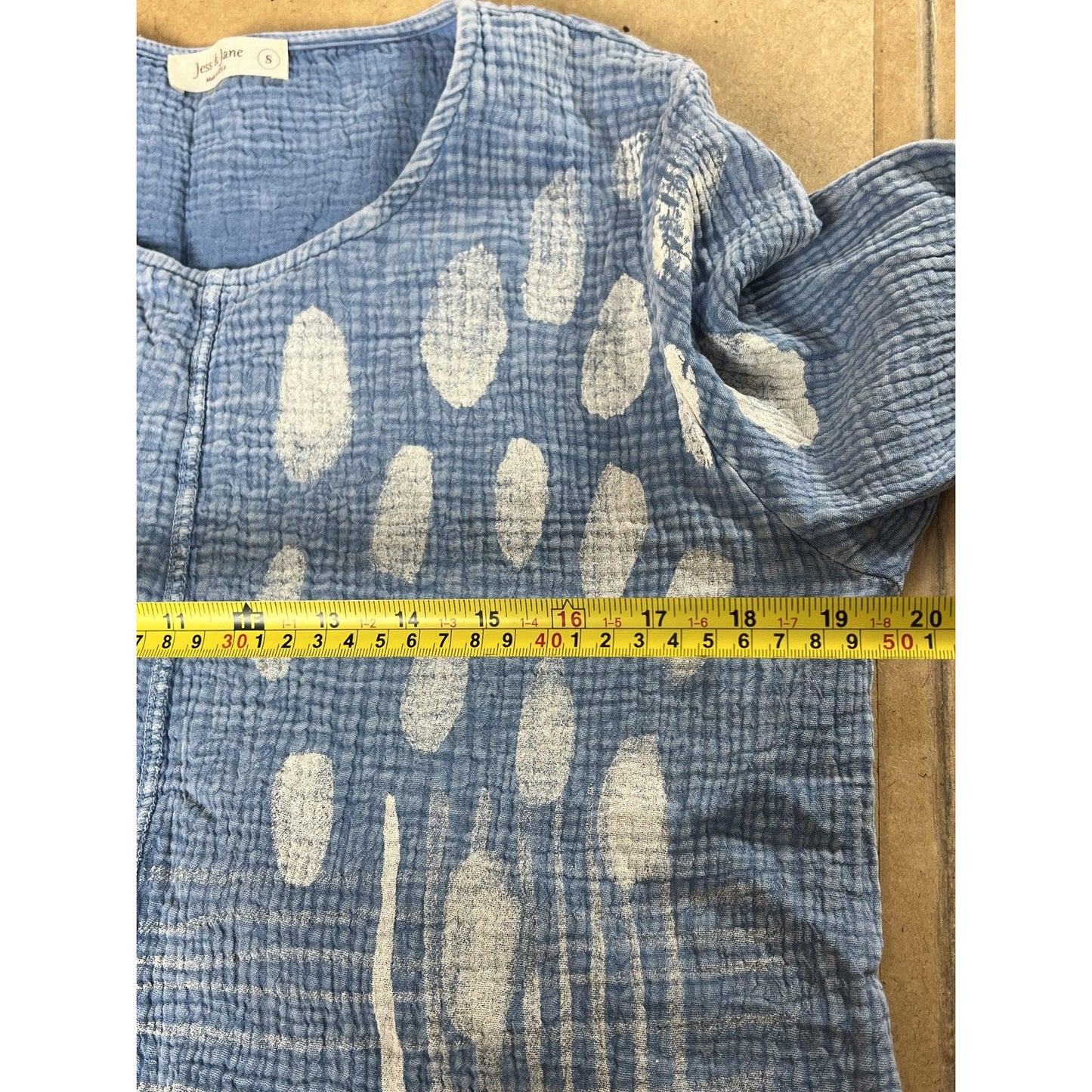 Jess & Jane Blouse Womens S Blue Tunic Geometric Pockets Lightweight Relaxed