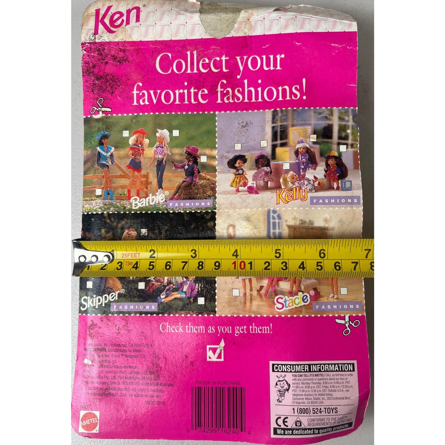 1996 Ken Mattel Barbie Fashions 16237 Lantern Plaid *Sealed damaged box*