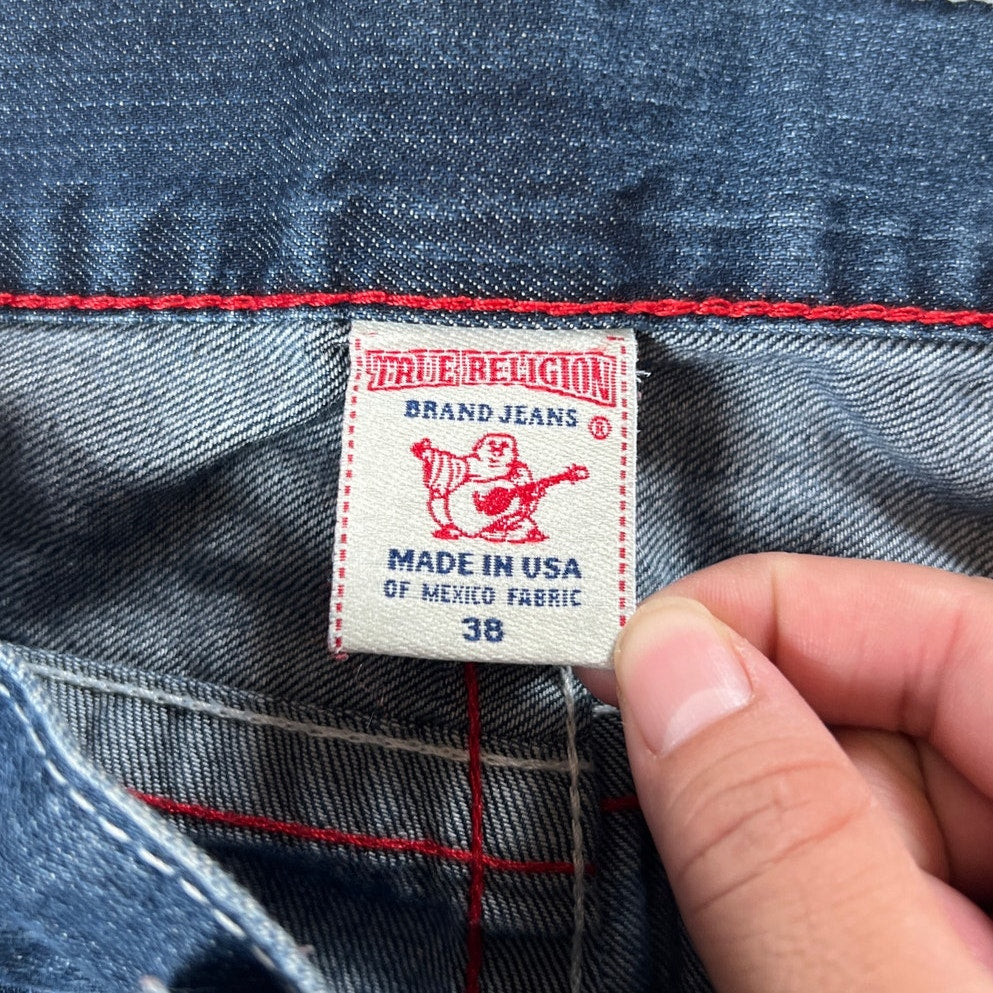 True Religion Straight Leg Jeans Horseshoe Embroidery Back Flap Size 38