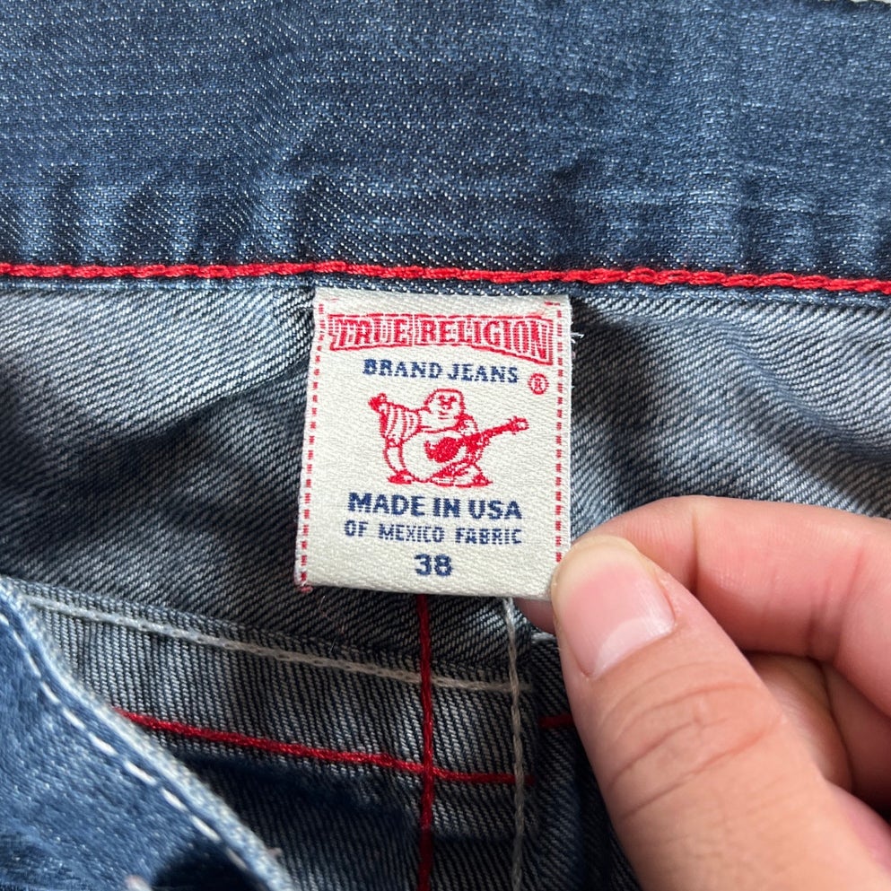 True Religion Straight Leg Jeans Horseshoe Embroidery Back Flap Size 38