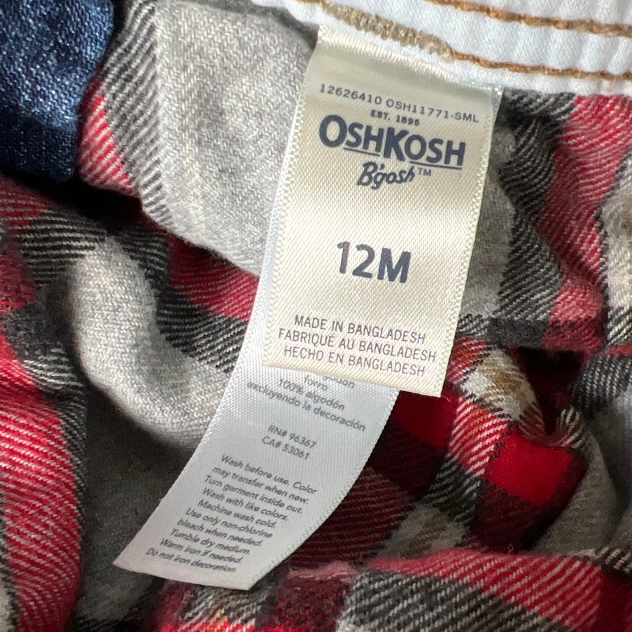 Vintage OshKosh Flannel Lined Denim Overalls 12M