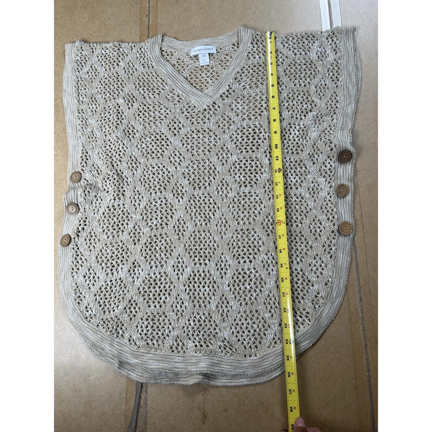 Christopher & Banks Tunic Womens S/M Beige Crochet Button Lightweight V-Neck